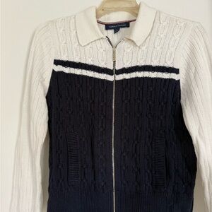 Tommy Hilfiger womens Zip-Up Sweater in Navy and White